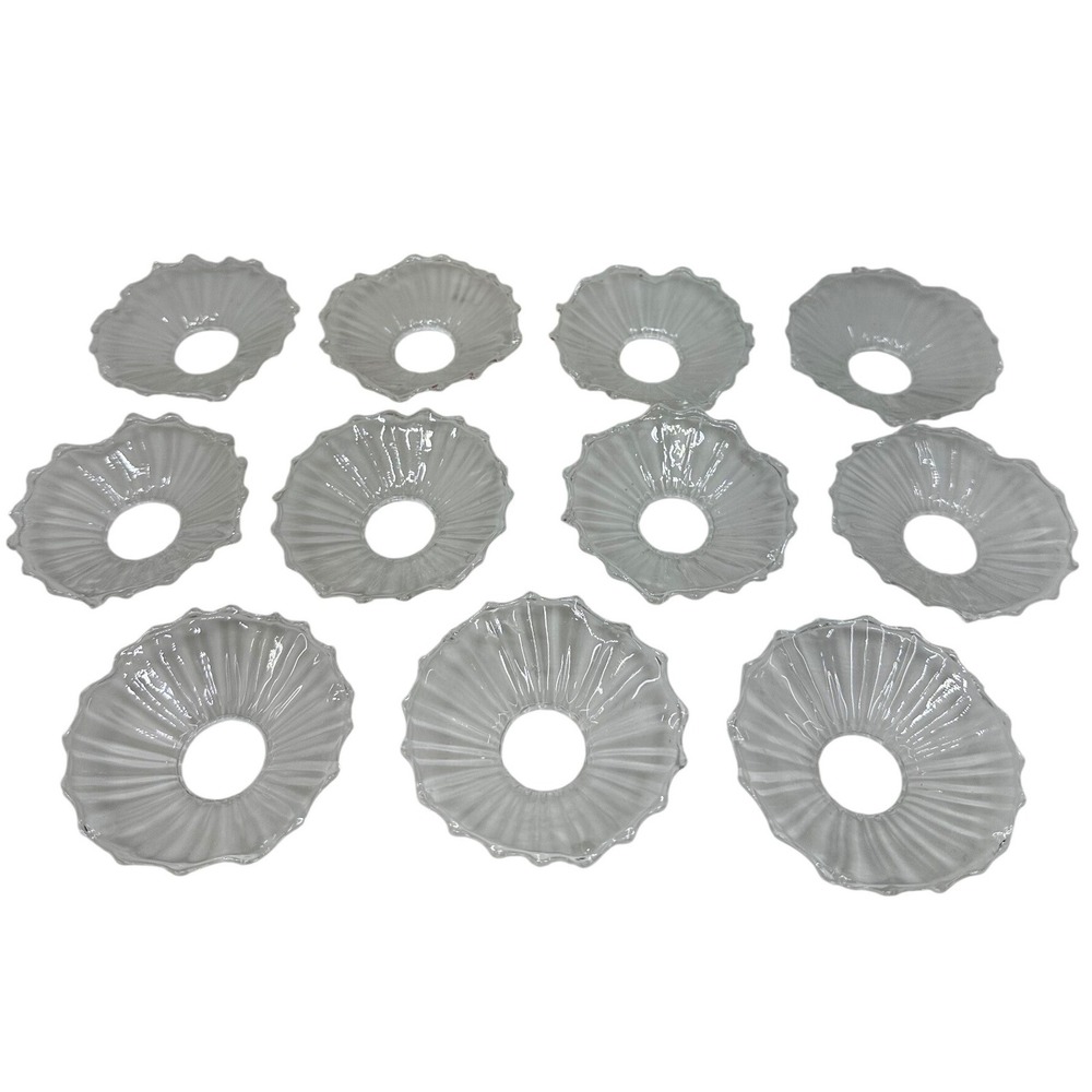 Glasscam Glass Bobeche Clear Scalloped Fluted Candle Drip Guard Set of 11